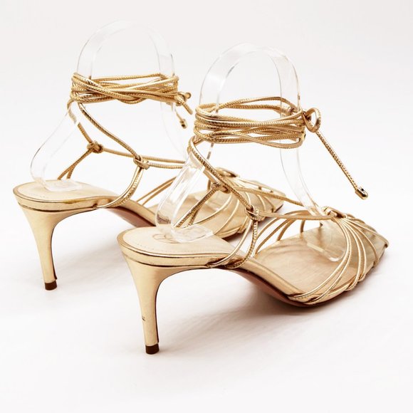 Porte & Paire Net-a-porter Gold Metallic Leather Sandals Lace Up Strappy 39 $280 - Picture 9 of 16